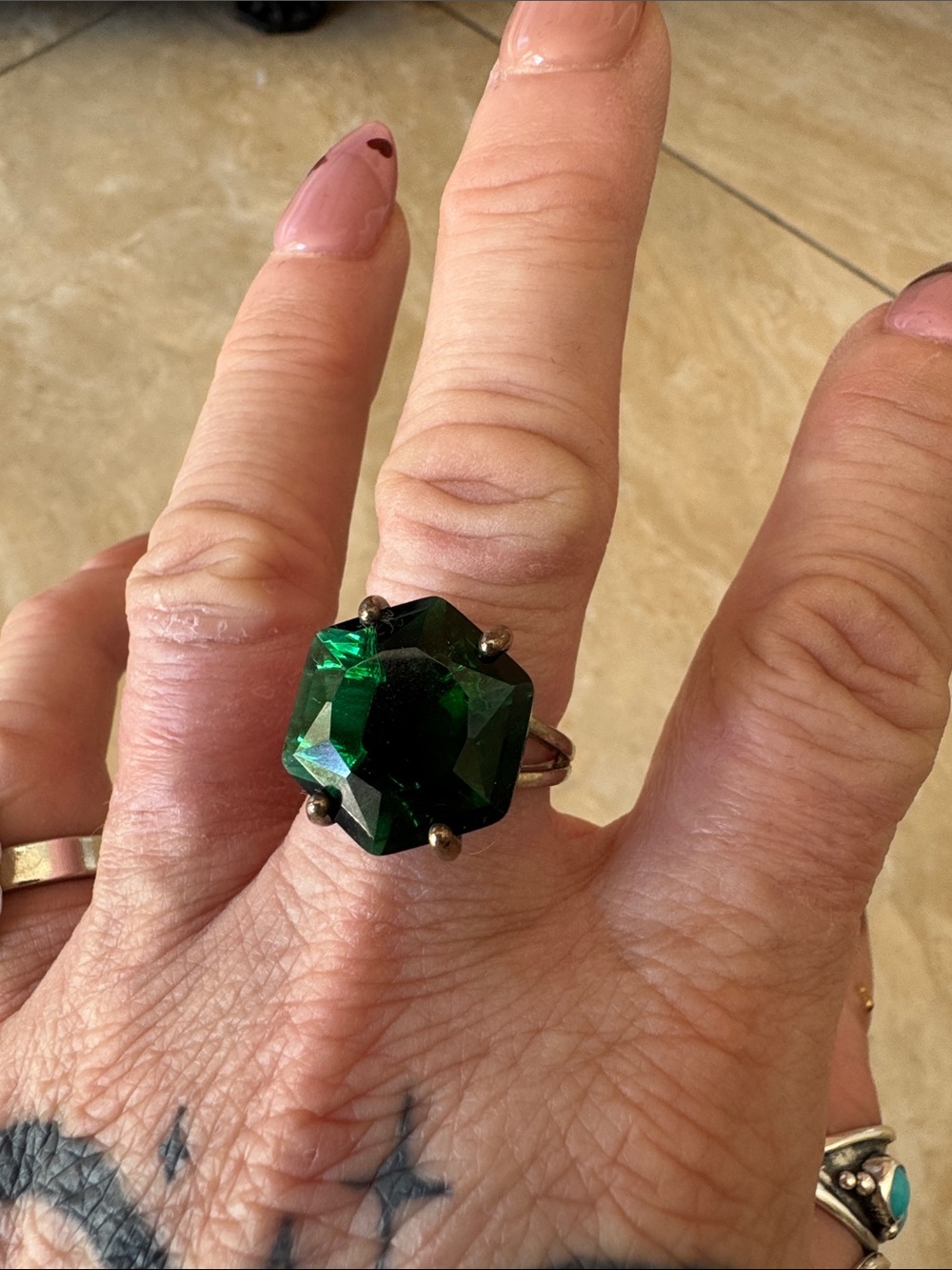 Diopside Green Statement Ring - Bold Cocktail Jewelry 925 silver gold overlay